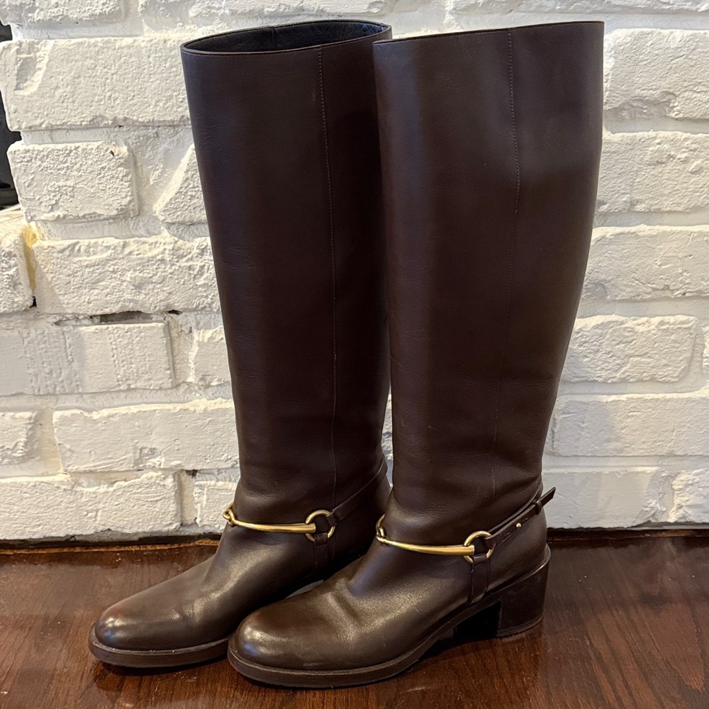 Gucci Leather Horse Gold Tone Bit Riding Boots 39